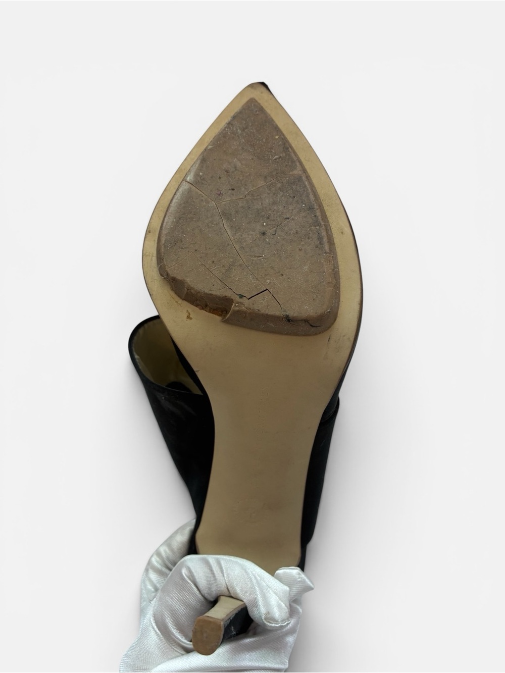 Stella McCartney Black Satin Pointed Slingback Heels with Ankle Cuff - Picture 5 of 6